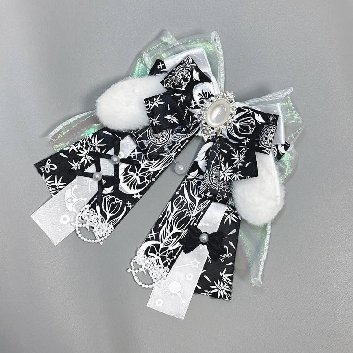 Black Ita Bag Accessories Set | Ribbon Bow Charm, Pin Holder, Badge Holder, Photocard Holder, Ita Bag Accessories, Oshikatsu Decor