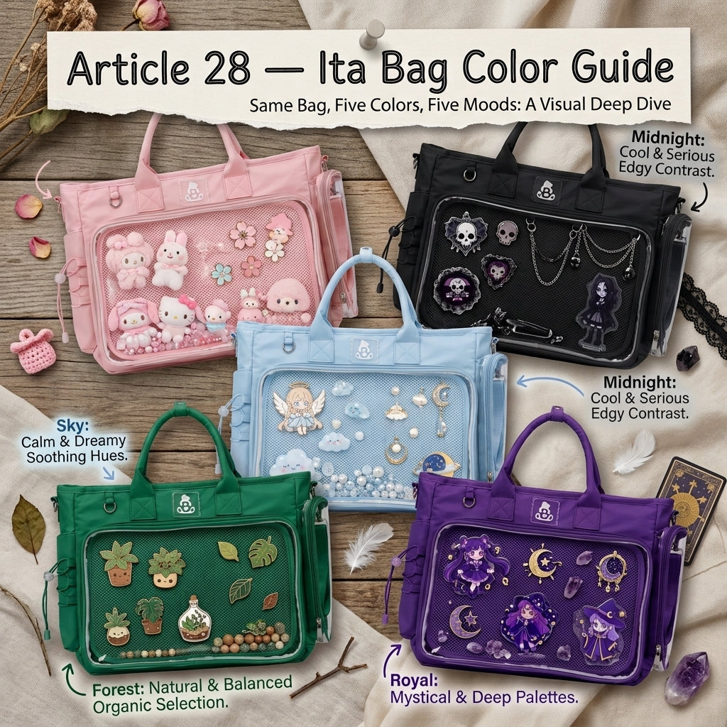 Same ita bag shown in multiple colors to demonstrate how bag color changes the visual mood of a collection