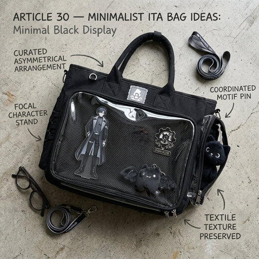 Minimal black ita bag display using a small collection with intentional spacing and a clear focal point