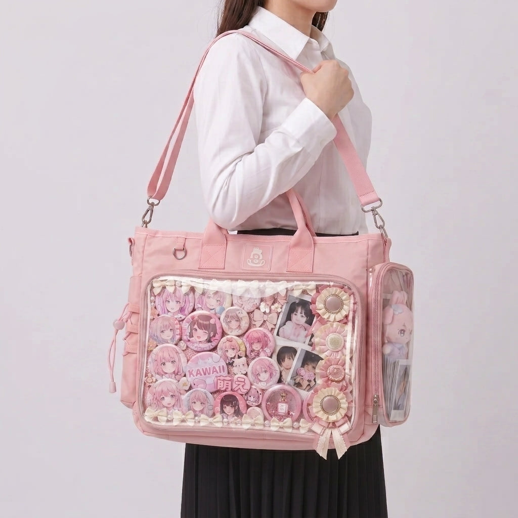 Dense but organized maximalist ita bag display built around strong anchors, repeated rhythm and controlled filler
