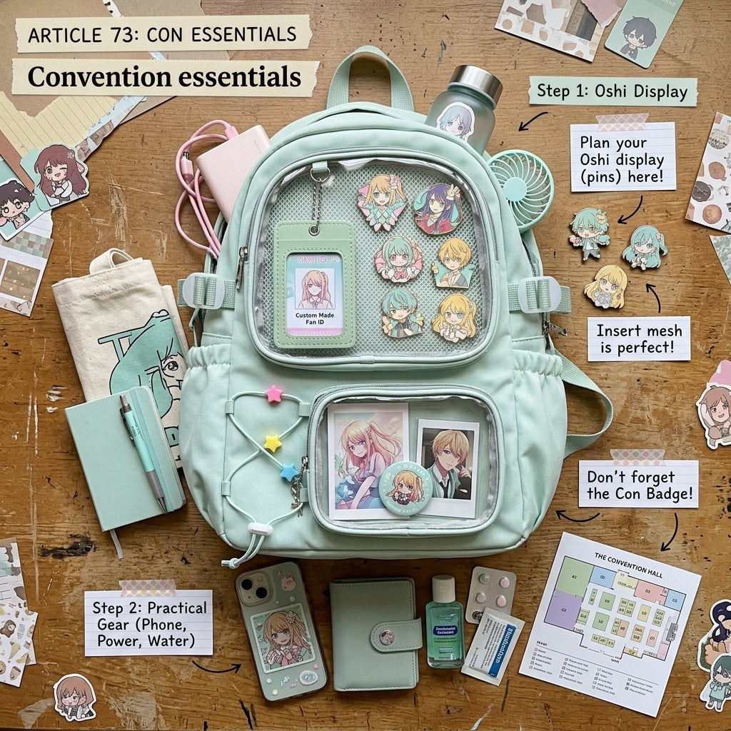 Convention essentials ita bag flat lay