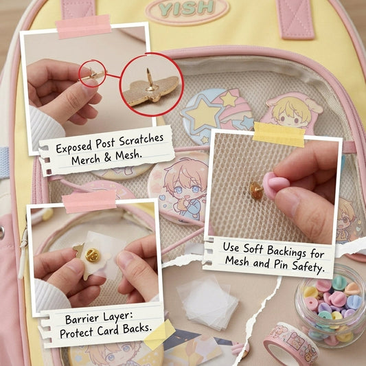 Close-up showing how to attach pins to an ita bag insert