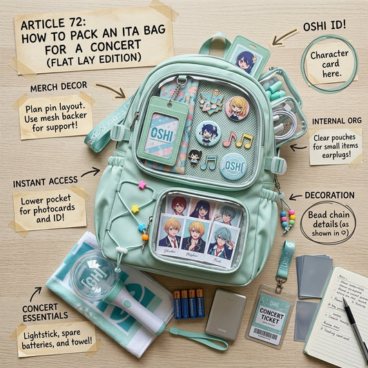 Concert ita bag packing flat lay