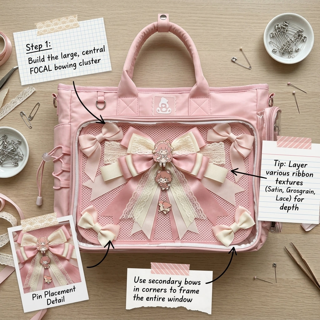 Ribbon bow focal display in an ita bag