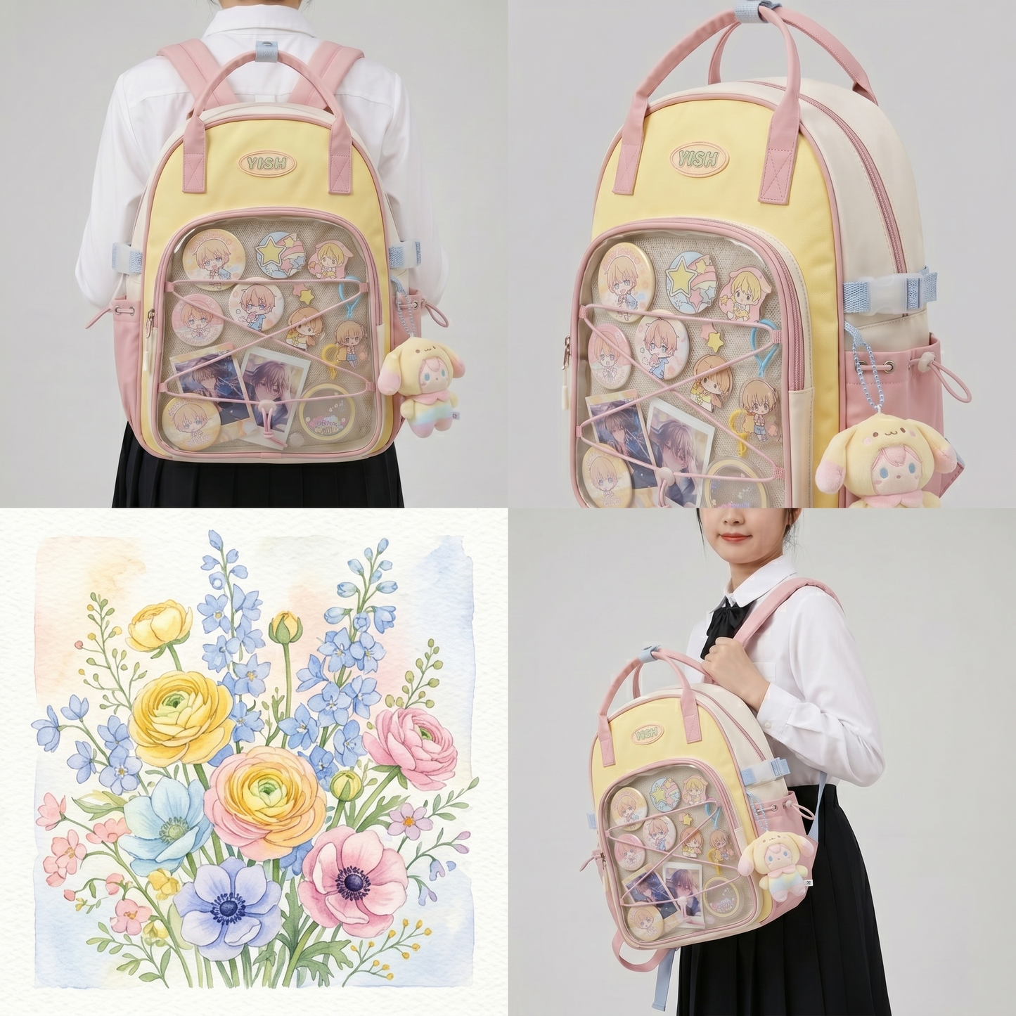 Hikaru Frame Itabag Backpack – Ita Bag School Backpack dengan Clear Window, Elastic Display Grid & Multi Pocket
