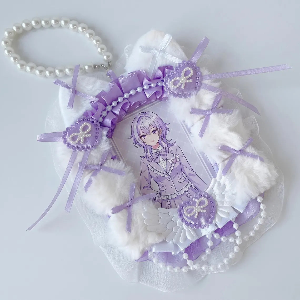 Purple Ita Bag Accessories Set | Ribbon Bow Charm, Pin Holder, Photocard Holder, Ita Bag Accessories, Oshikatsu Decor
