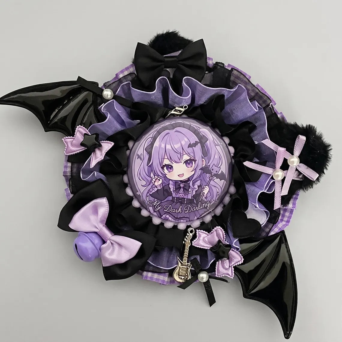 Purple Ita Bag Accessories Set | Ribbon Bow Charm, Pin Holder, Photocard Holder, Ita Bag Accessories, Oshikatsu Decor