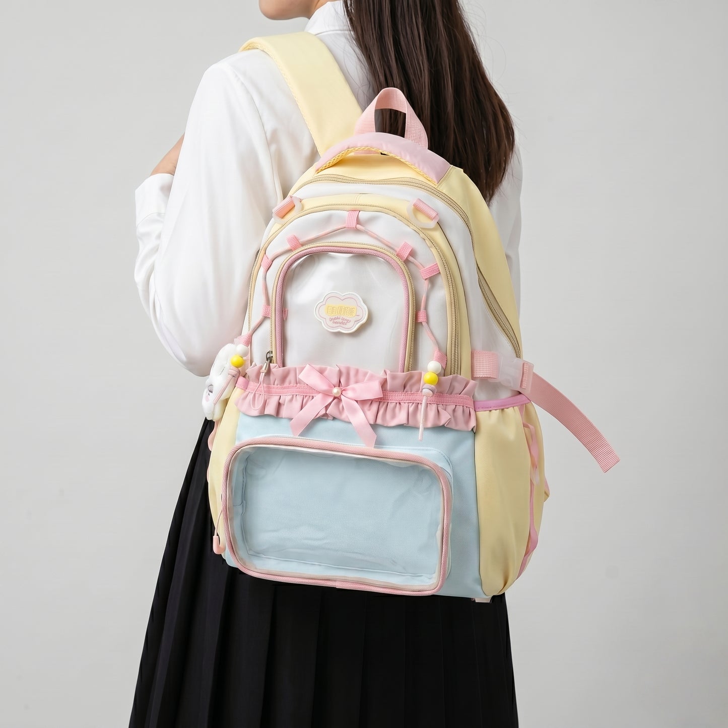 Kaori the Y2K Dopamine Multi Pocket Large Backpack Ita Bag Backpack with Custom Accessories | Oshikatsu Cute Kawaii Anime Itabag Daypack