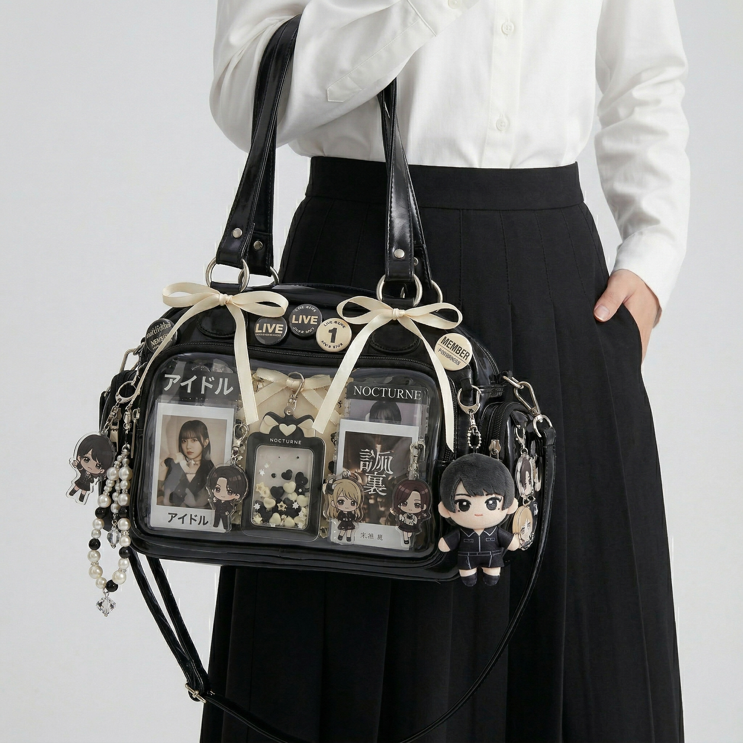 Emi Wide Display Itabag | Y2K Dopamine Cute Black Handbag Cute Kawaii Large ita bag, Custom Anime Oshikatsu Window Display Bag