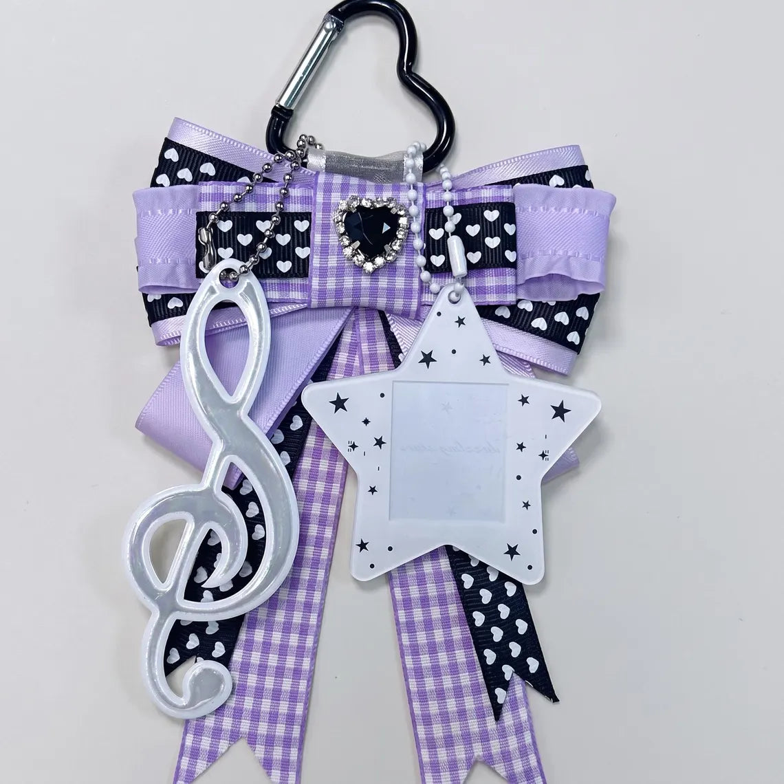 Purple Ita Bag Accessories Set | Ribbon Bow Charm, Pin Holder, Photocard Holder, Ita Bag Accessories, Oshikatsu Decor