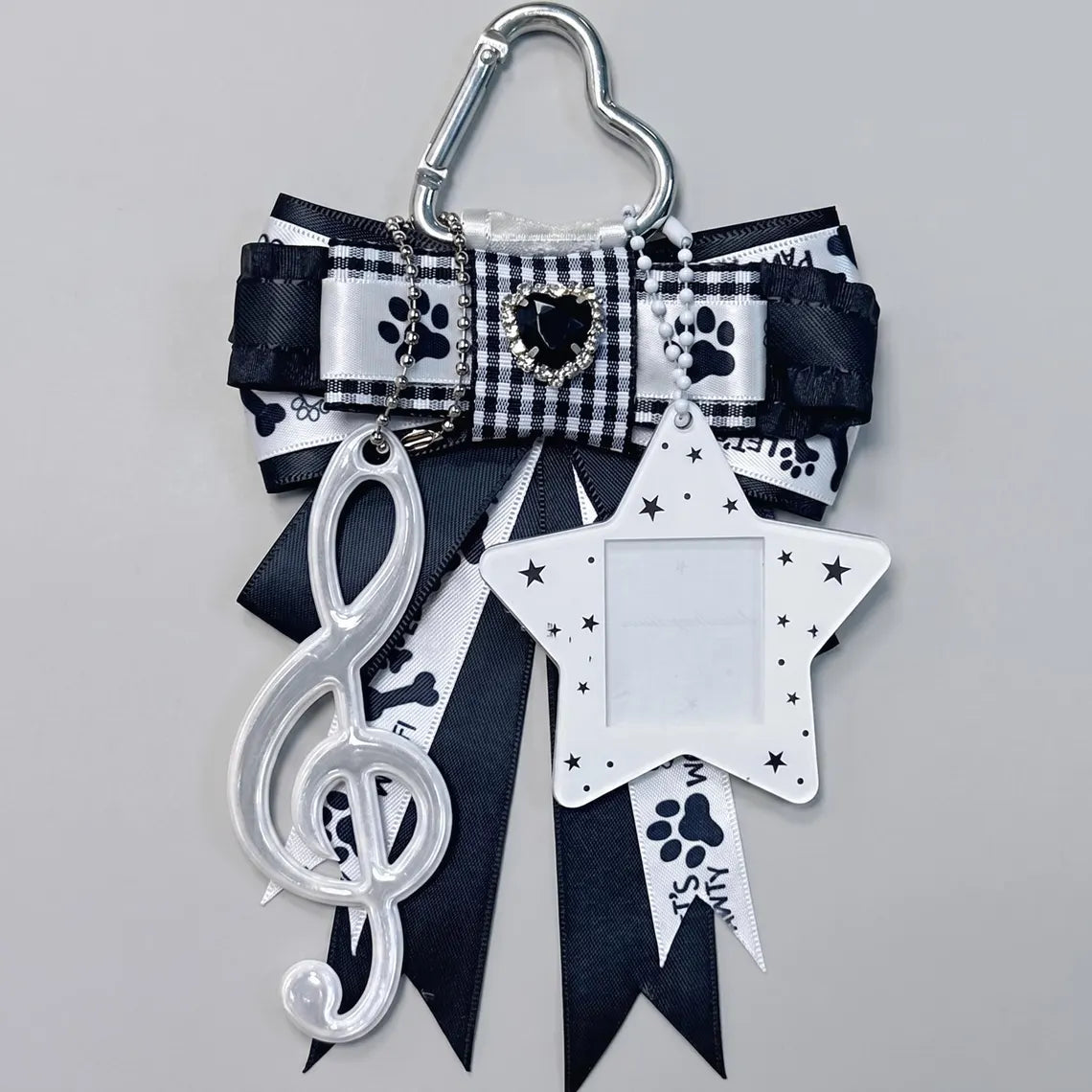 Black Ita Bag Accessories Set | Ribbon Bow Charm, Pin Holder, Badge Holder, Photocard Holder, Ita Bag Accessories, Oshikatsu Decor