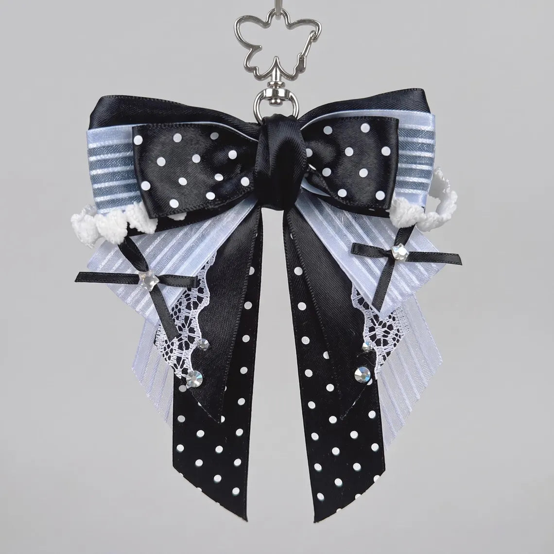 Black Ita Bag Accessories Set | Ribbon Bow Charm, Pin Holder, Badge Holder, Photocard Holder, Ita Bag Accessories, Oshikatsu Decor