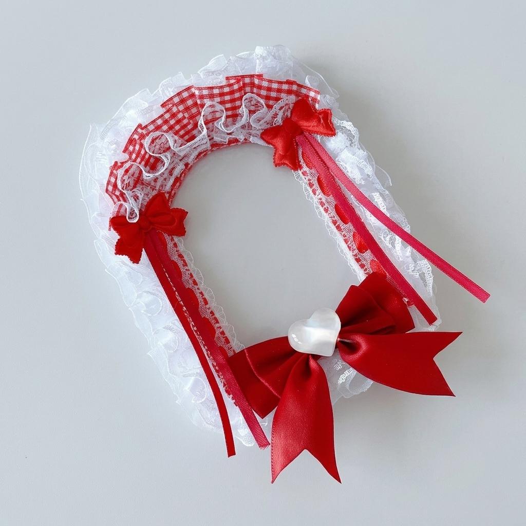 Red Ita Bag Accessories Set | Ribbon Bow Charm, Pin Holder, Badge Holder, Photocard Holder, Ita Bag Accessories, Oshikatsu Decor