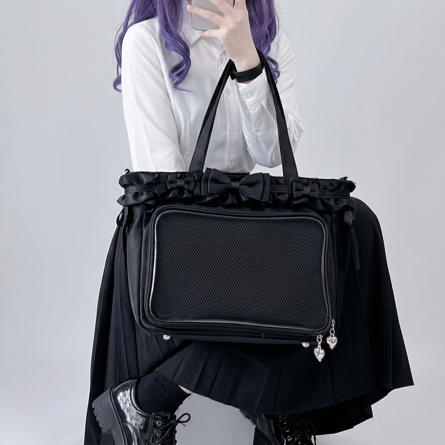 Waku Wide DIsplay Itabag | Kawaii Y2K Dopamine Ruffle Trim Structured Frame Large Pink ita bag, Custom Anime Oshikatsu Window Display Bag