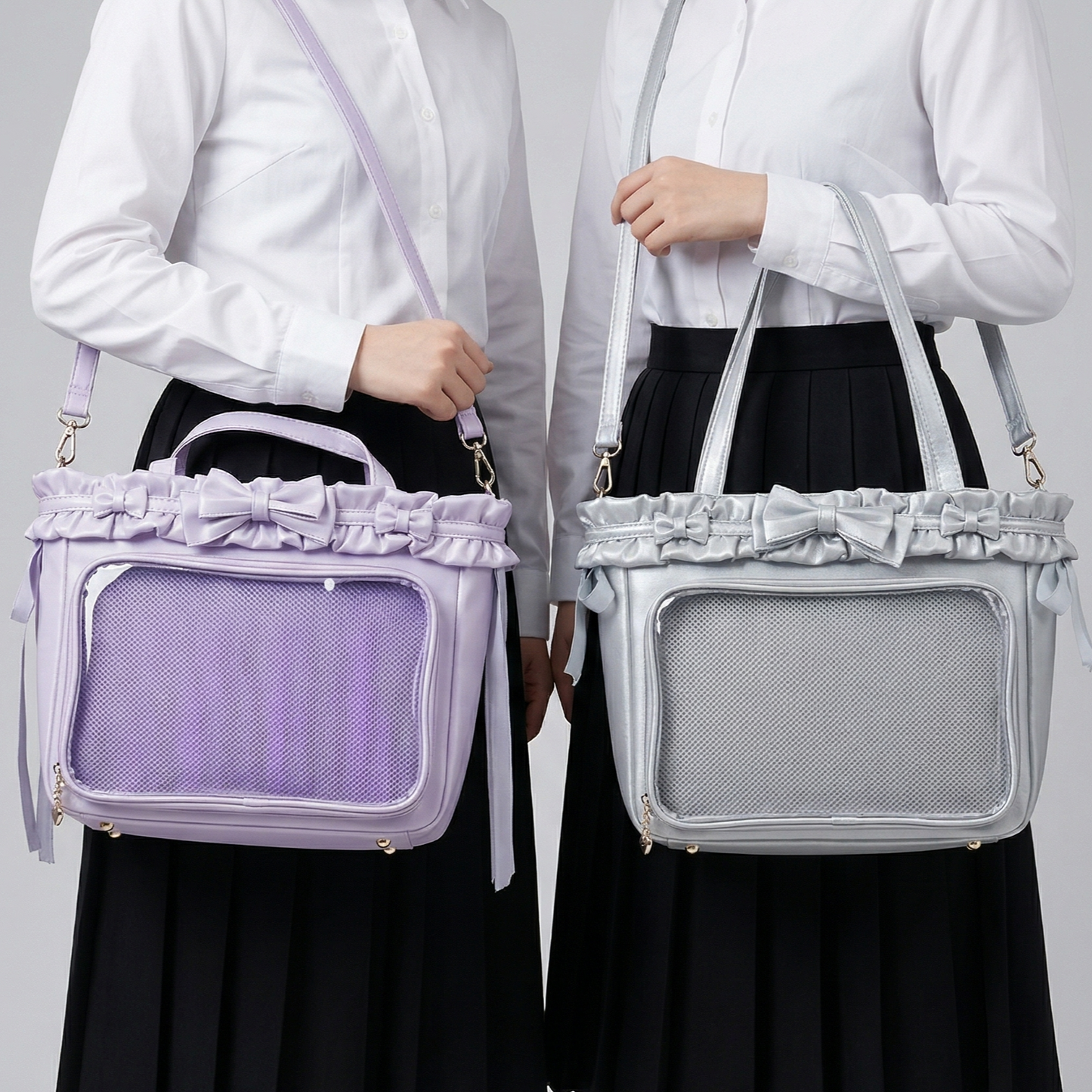 Waku Wide DIsplay Itabag | Kawaii Y2K Dopamine Ruffle Trim Structured Frame Large Pink ita bag, Custom Anime Oshikatsu Window Display Bag