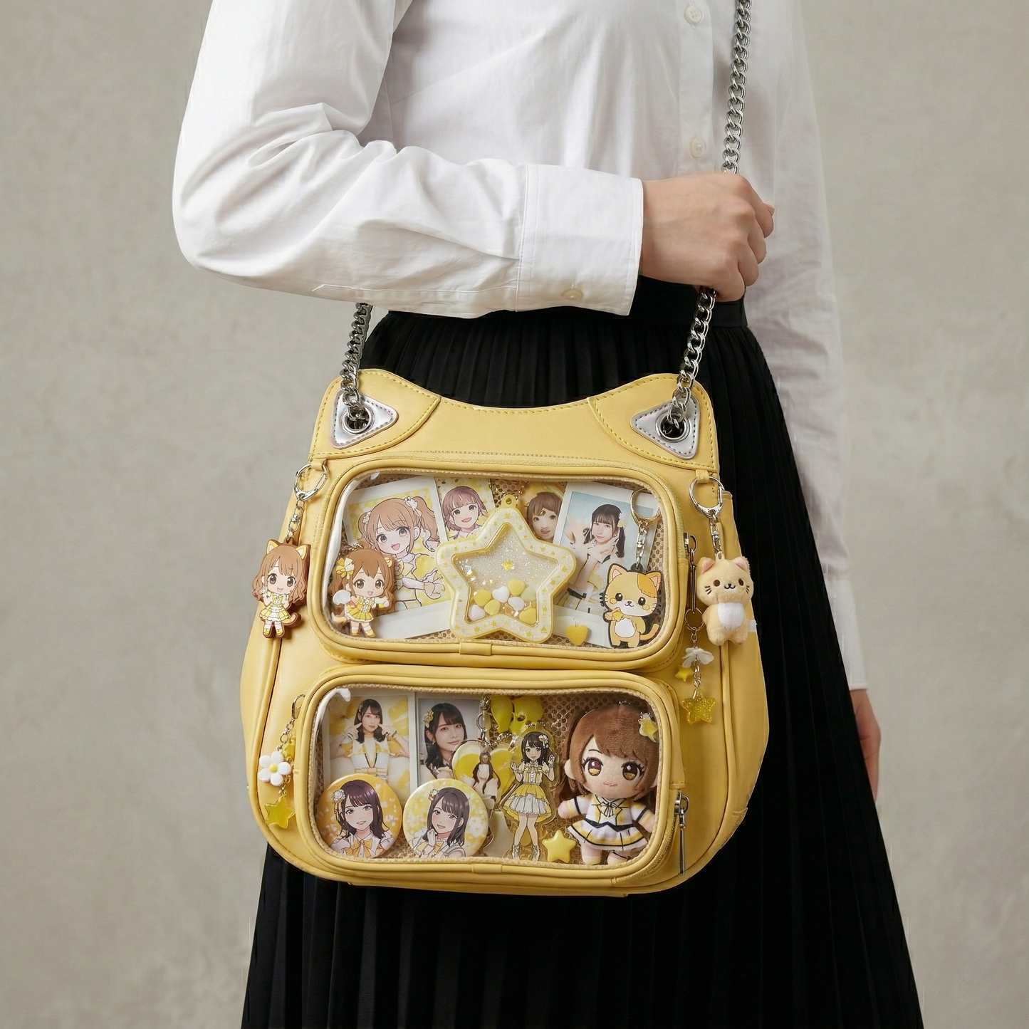 Neko Y2K Dopamine Cat Ear Multi Pocket Large Yellow Ita Bag | Cute Kawaii itabag, ita bag backpack, Custom Anime Oshikatsu Daypack
