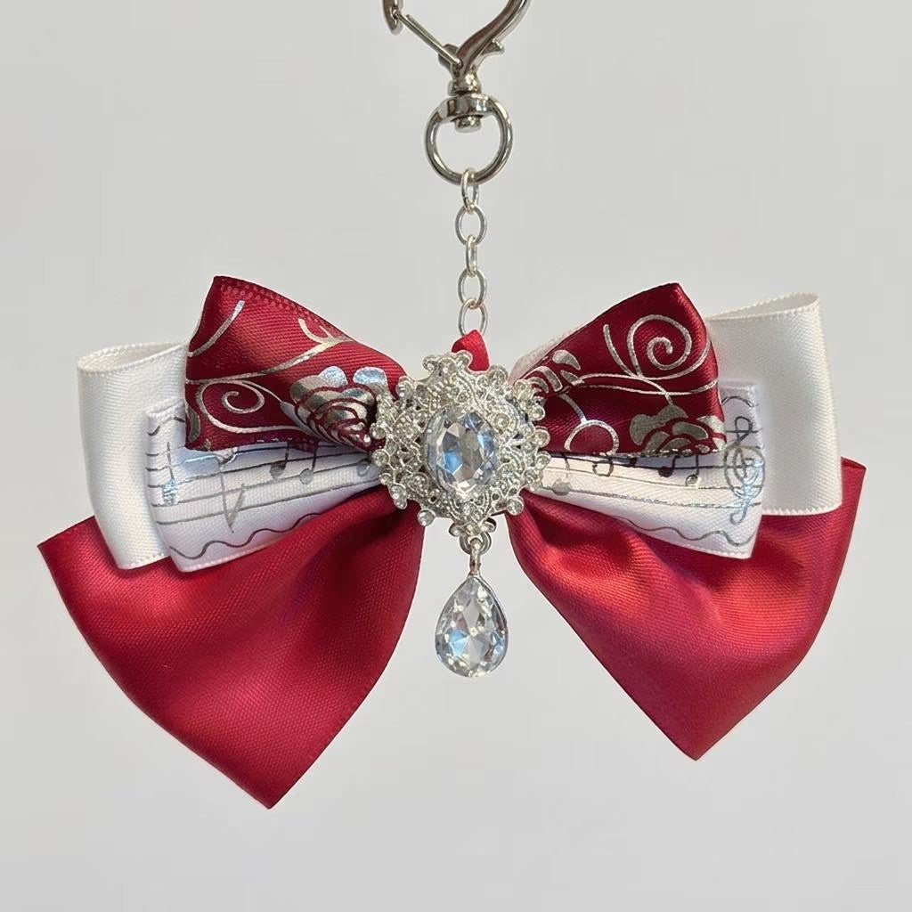 Red Ita Bag Accessories Set | Ribbon Bow Charm, Pin Holder, Badge Holder, Photocard Holder, Ita Bag Accessories, Oshikatsu Decor