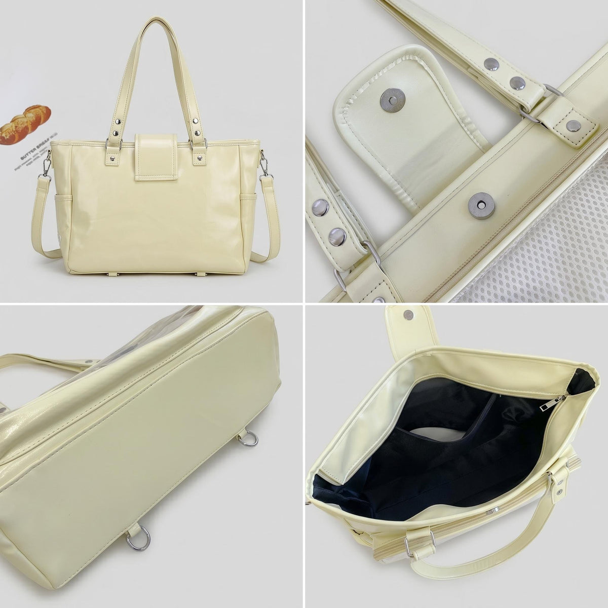 Hinata Wide Tote Ita Bag product view showing structured frame and large display area
