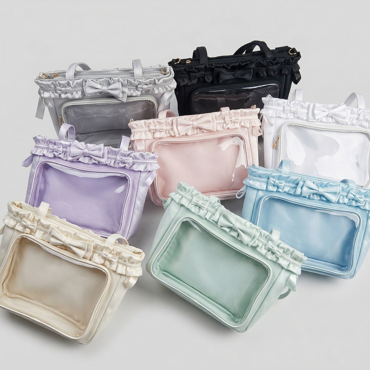 Waku Wide DIsplay Itabag | Kawaii Y2K Dopamine Ruffle Trim Structured Frame Large Pink ita bag, Custom Anime Oshikatsu Window Display Bag