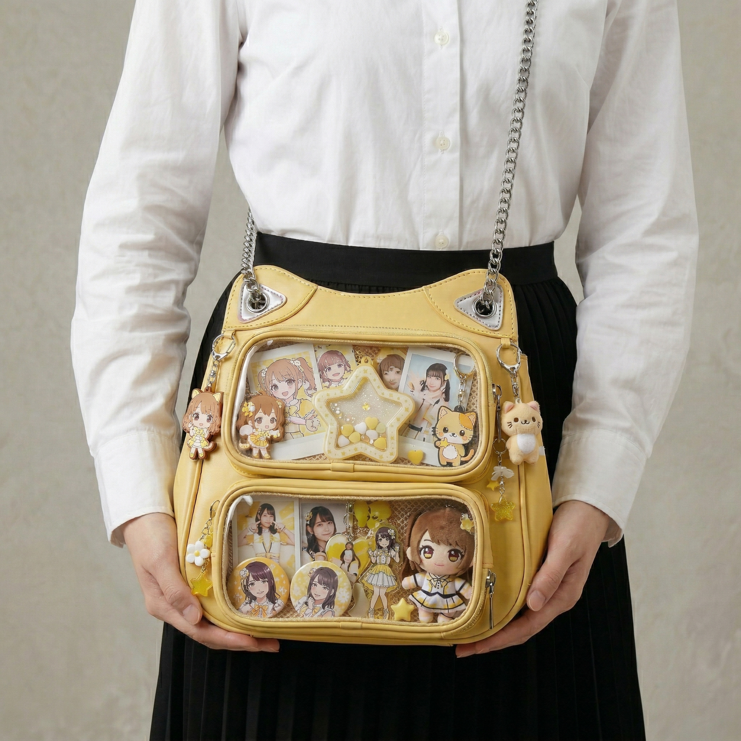 Neko Y2K Dopamine Cat Ear Multi Pocket Large Yellow Ita Bag | Cute Kawaii itabag, ita bag backpack, Custom Anime Oshikatsu Daypack