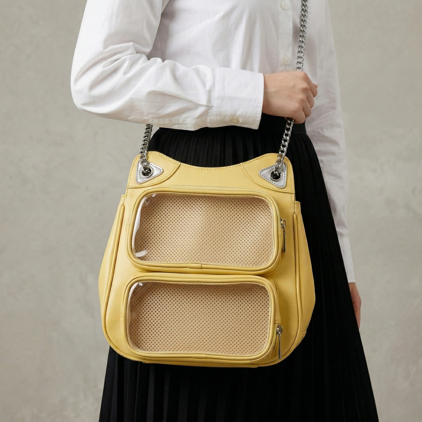 Neko Y2K Dopamine Cat Ear Multi Pocket Large Yellow Ita Bag | Cute Kawaii itabag, ita bag backpack, Custom Anime Oshikatsu Daypack