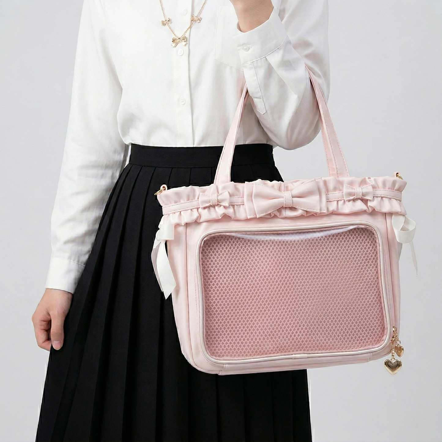 Waku Wide DIsplay Itabag | Kawaii Y2K Dopamine Ruffle Trim Structured Frame Large Pink ita bag, Custom Anime Oshikatsu Window Display Bag