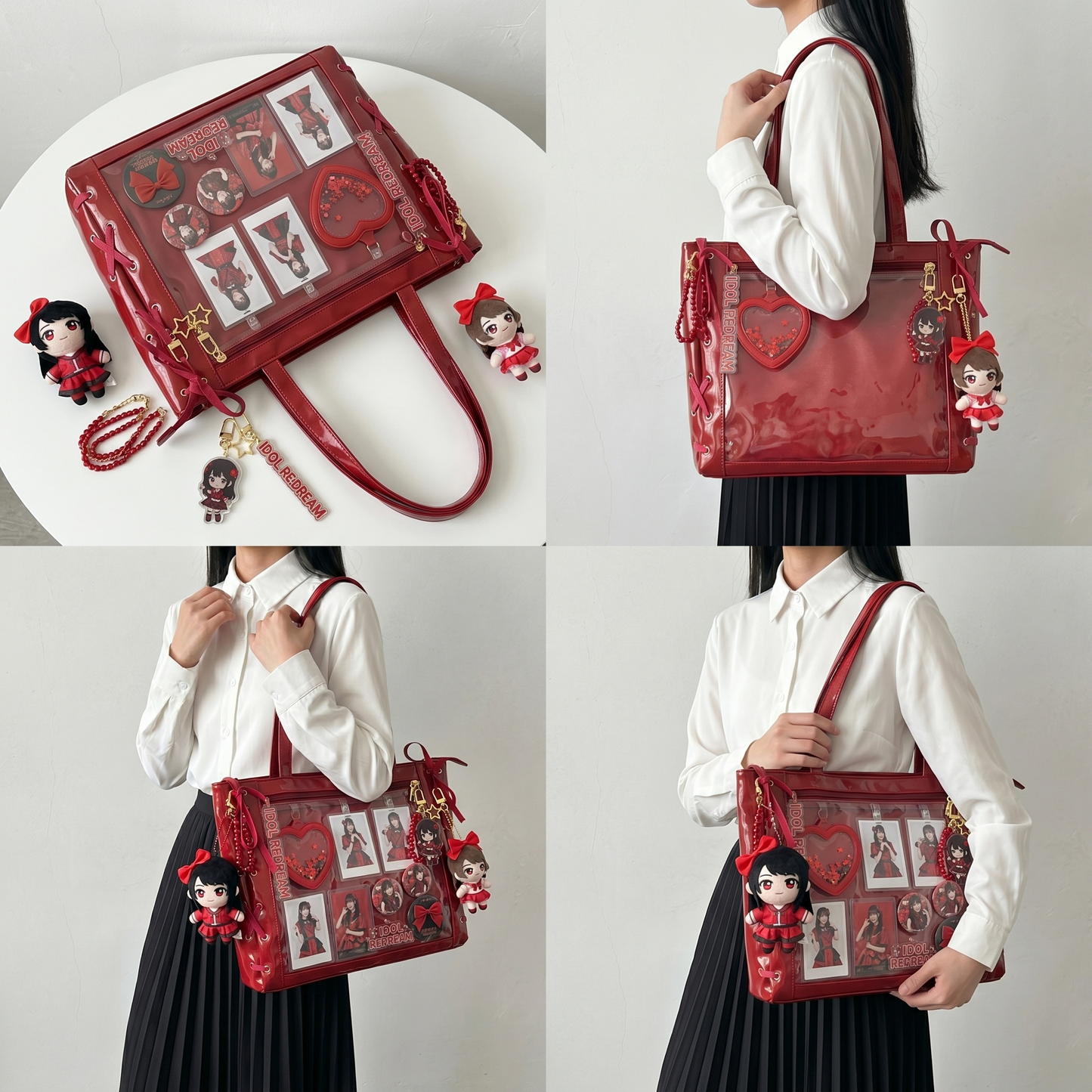 Pika Y2K Dopamine Red Large ita bag | Cute Kawaii totebag itabag, Custom Anime Oshikatsu Window Display Bag | ITABAG58
