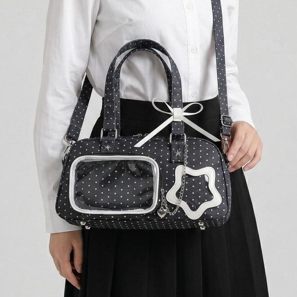 Sora Dual Window Shoulder Ita Bag main product view showing rectangular front display window and star-shaped side window