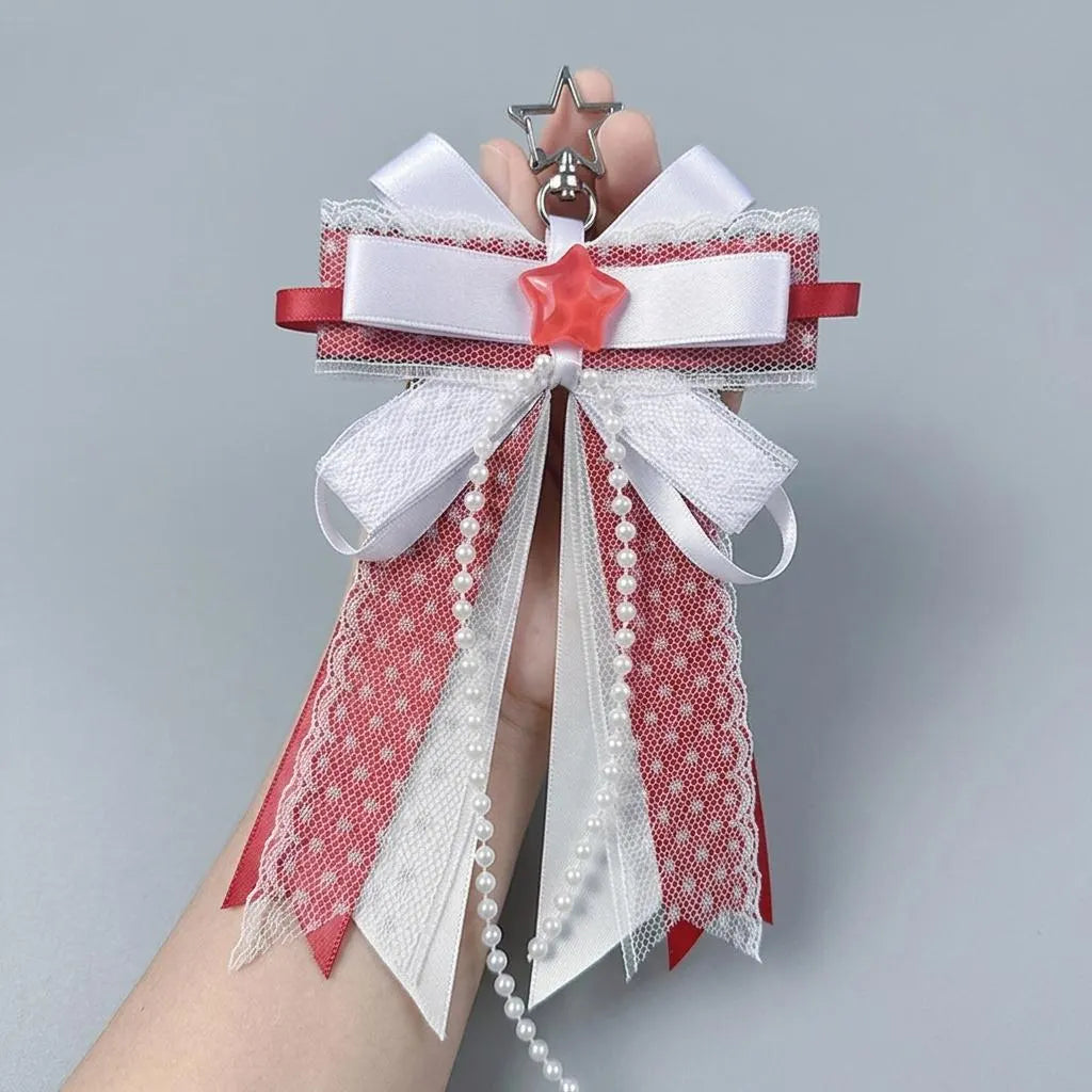 Red Ita Bag Accessories Set | Ribbon Bow Charm, Pin Holder, Badge Holder, Photocard Holder, Ita Bag Accessories, Oshikatsu Decor