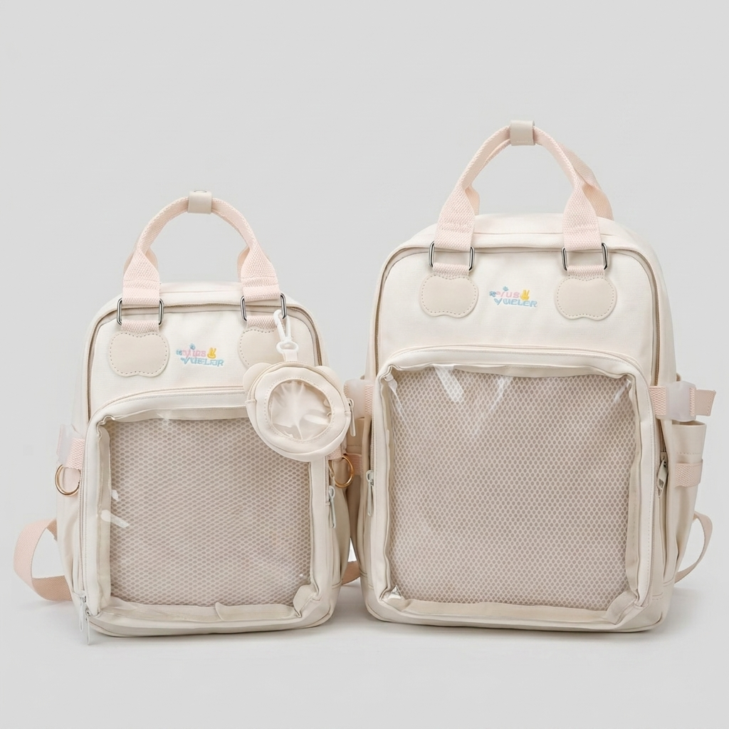 Hanamatsuri Pocket Itabag Backpack – Kawaii Ita Bag Backpack, Oshikatsu Pin Display Bag with Mesh Window, School & Casual Daypack