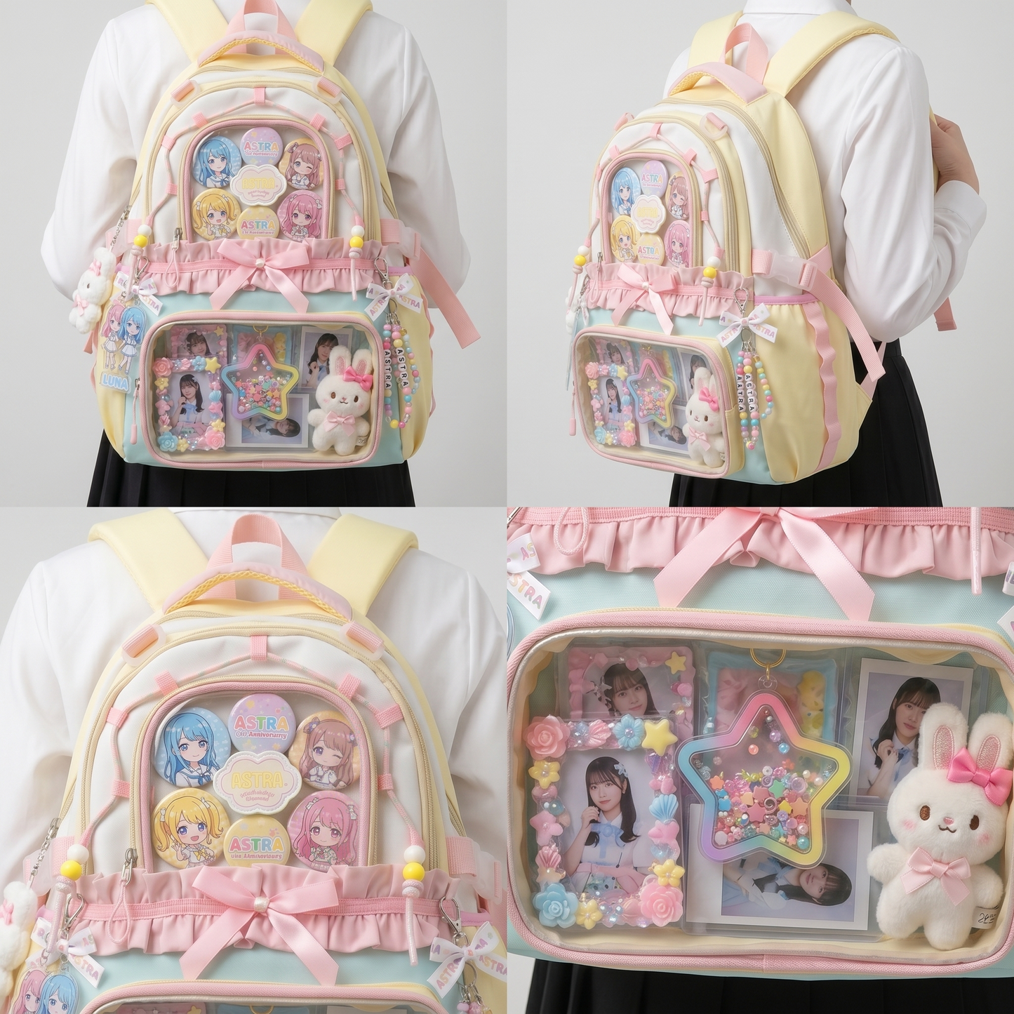 Kaori the Y2K Dopamine Multi Pocket Large Backpack Ita Bag Backpack with Custom Accessories | Oshikatsu Cute Kawaii Anime Itabag Daypack