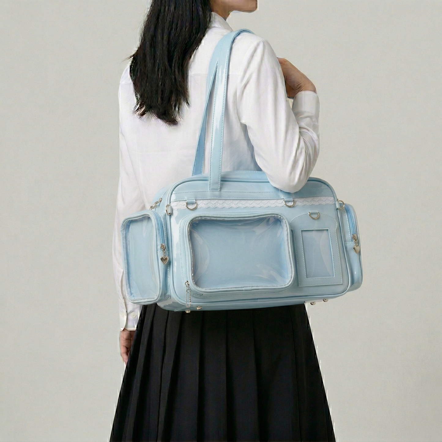 Naga Y2K Dopamine Elongated Cylinder Duffle Large Silver Ita Bag | Cute Kawaii itabag backpack, Custom Anime Oshikatsu Window Display Bag