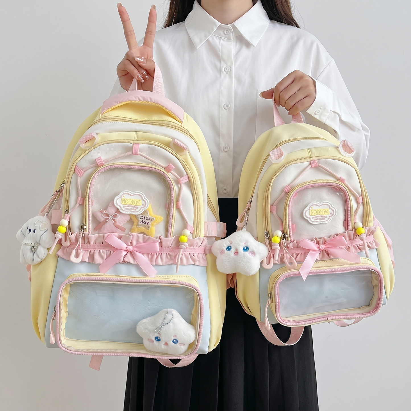 Kaori the Y2K Dopamine Multi Pocket Large Backpack Ita Bag Backpack with Custom Accessories | Oshikatsu Cute Kawaii Anime Itabag Daypack