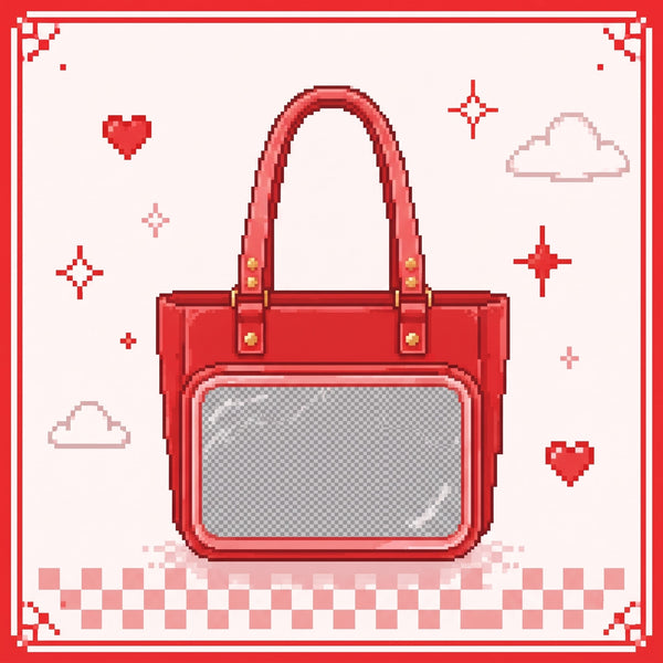 Shoulder ita bags with clear display windows for pins and collectibles
