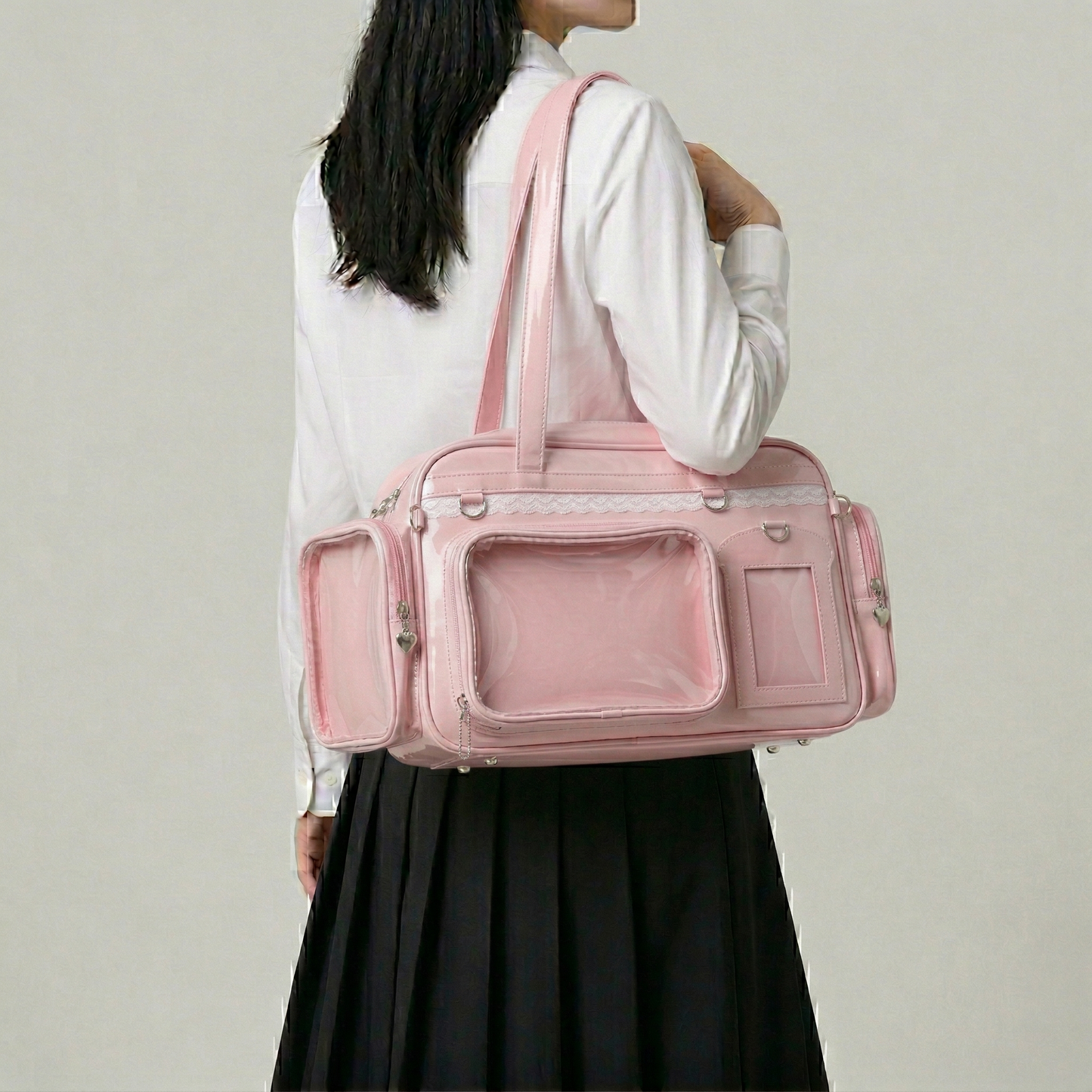 Naga Y2K Dopamine Elongated Cylinder Duffle Large Silver Ita Bag | Cute Kawaii itabag backpack, Custom Anime Oshikatsu Window Display Bag