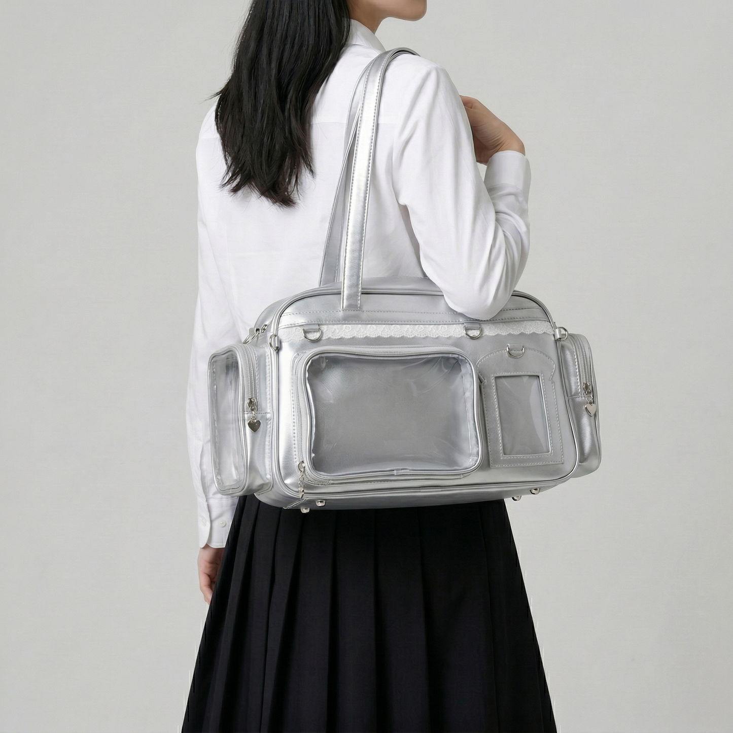 Naga Y2K Dopamine Elongated Cylinder Duffle Large Silver Ita Bag | Cute Kawaii itabag backpack, Custom Anime Oshikatsu Window Display Bag