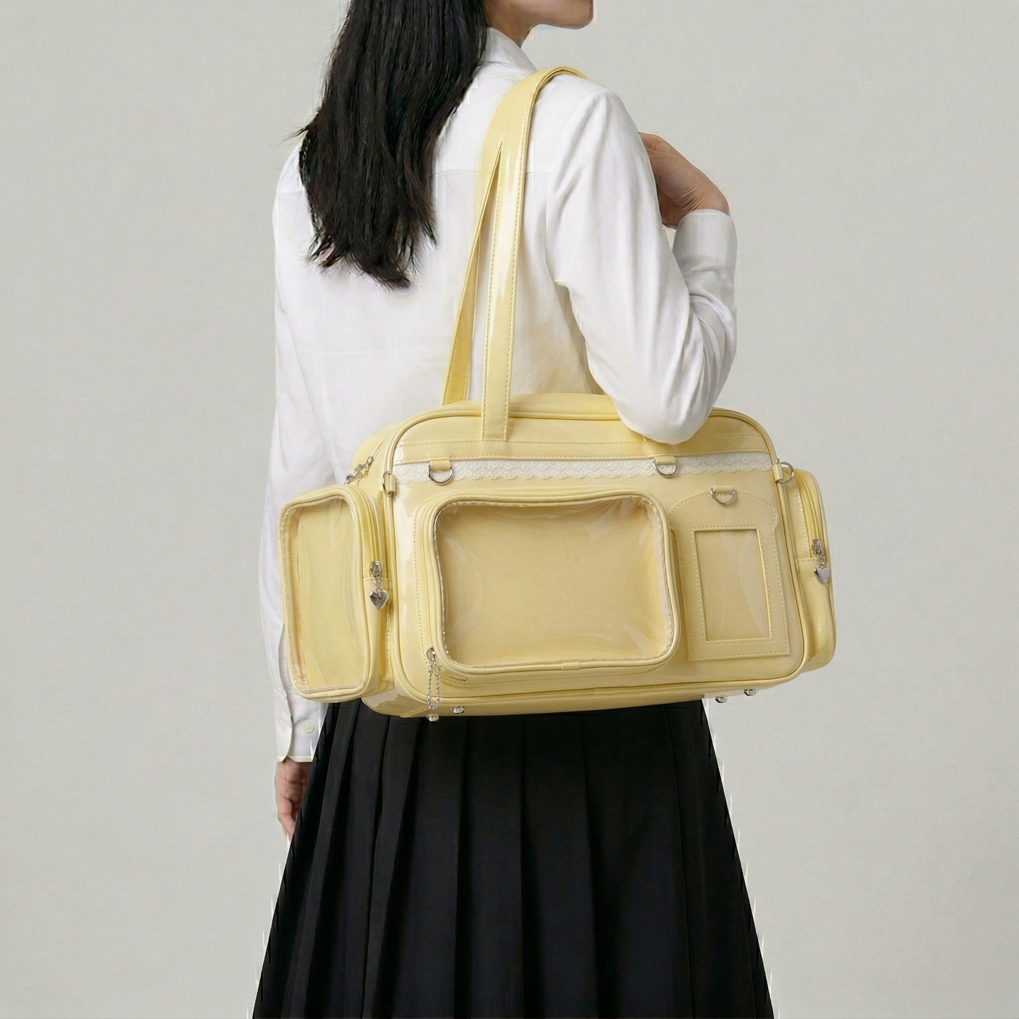 Naga Y2K Dopamine Elongated Cylinder Duffle Large Silver Ita Bag | Cute Kawaii itabag backpack, Custom Anime Oshikatsu Window Display Bag