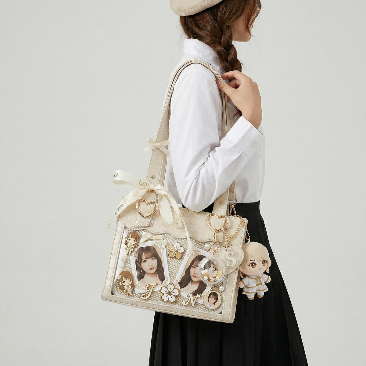 Aoi Croco Shoulder Ita Bag rear and side product view showing structured construction