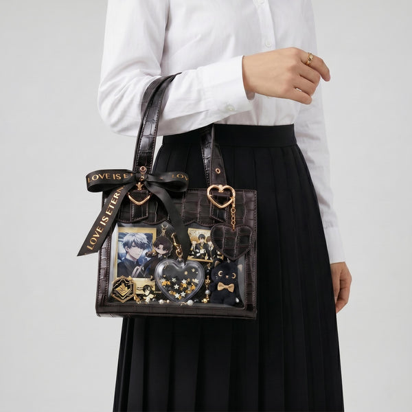 Aoi Croco Shoulder Ita Bag main product view showing structured croco texture and front display window