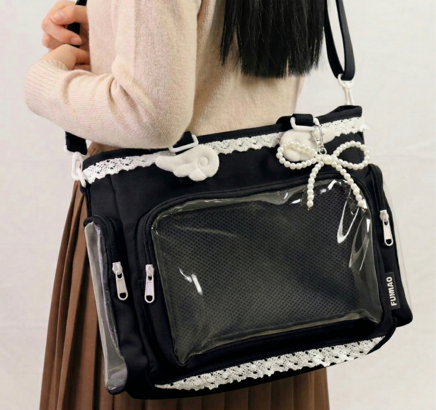 Amai Y2K Dopamine Sweet Lace Trim Crossbody Multi Pocket Yellow Ita Bag | Kawaii itabag backpack, Custom Anime Oshikatsu Window Display Bag