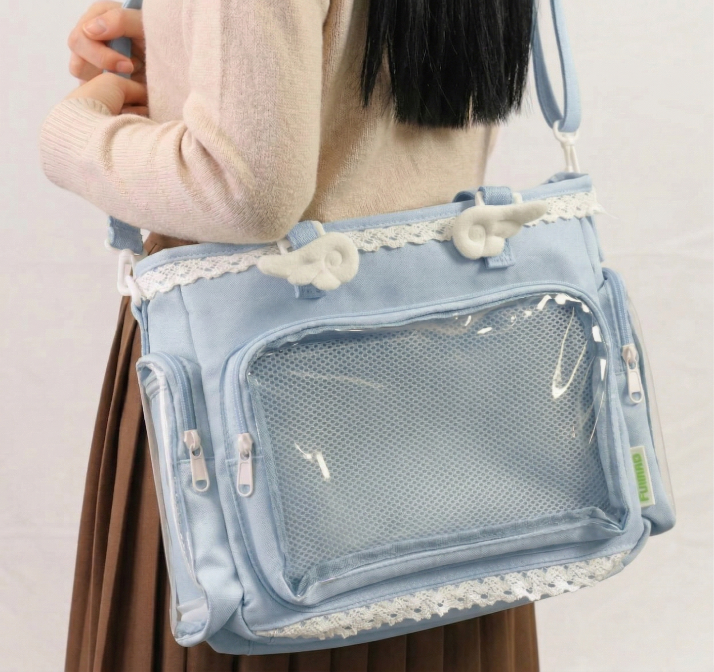 Amai Y2K Dopamine Sweet Lace Trim Crossbody Multi Pocket Yellow Ita Bag | Kawaii itabag backpack, Custom Anime Oshikatsu Window Display Bag