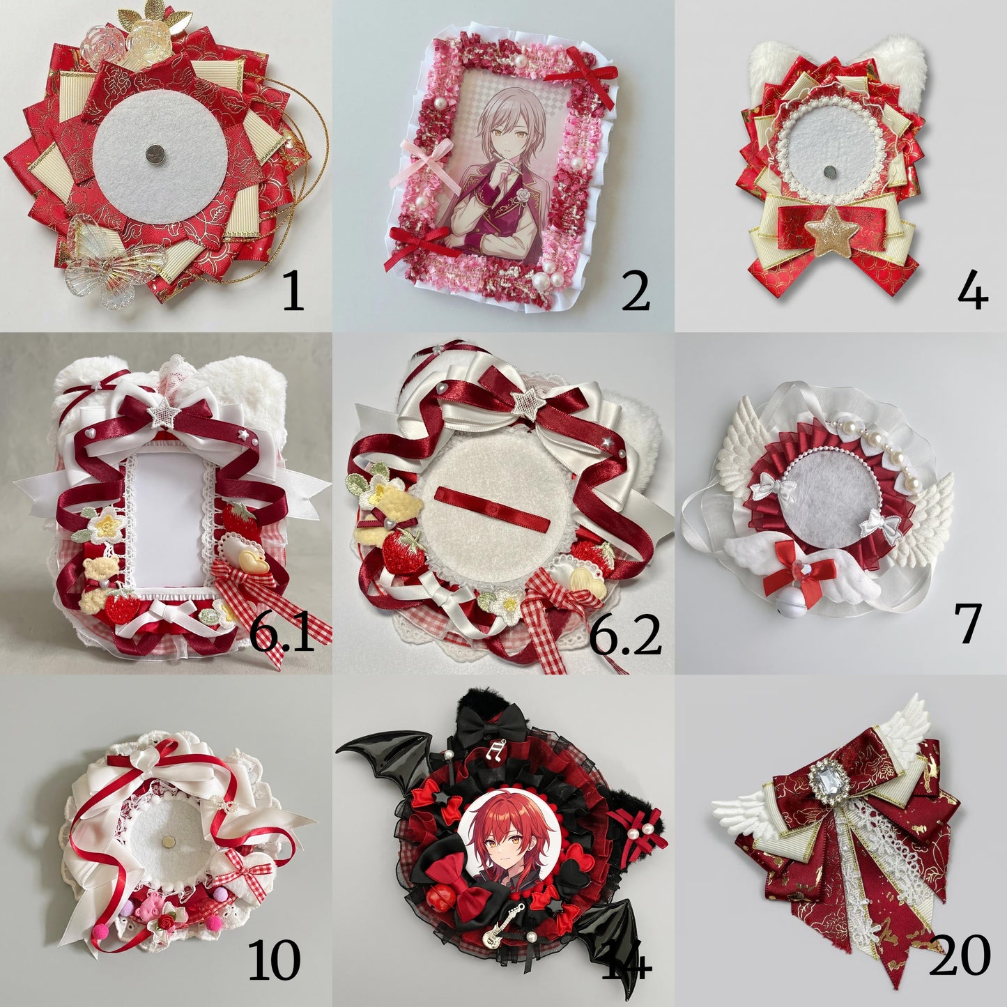 Red Ita Bag Accessories Set | Ribbon Bow Charm, Pin Holder, Badge Holder, Photocard Holder, Ita Bag Accessories, Oshikatsu Decor