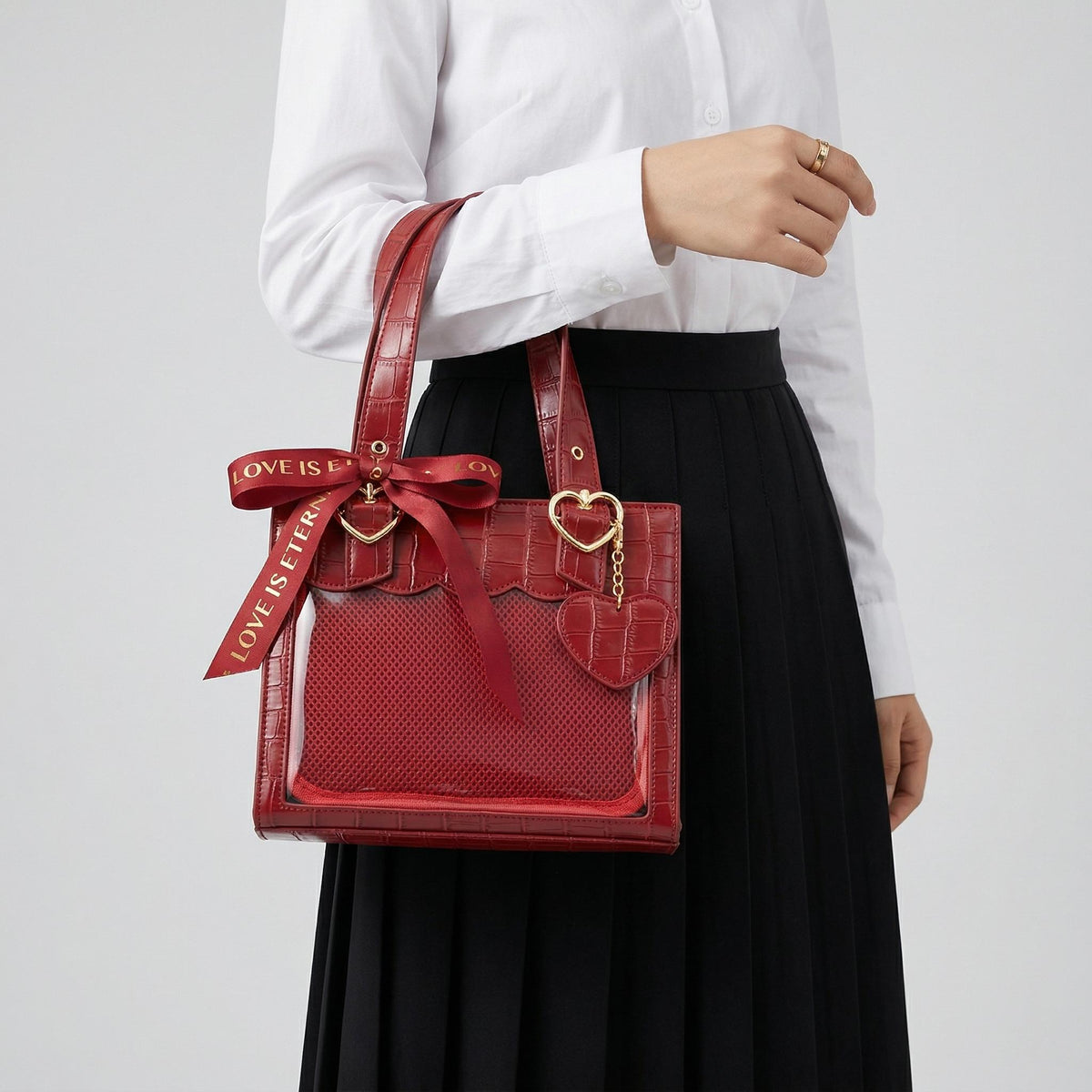 Aoi Croco Shoulder Ita Bag product detail view showing croco texture and display window