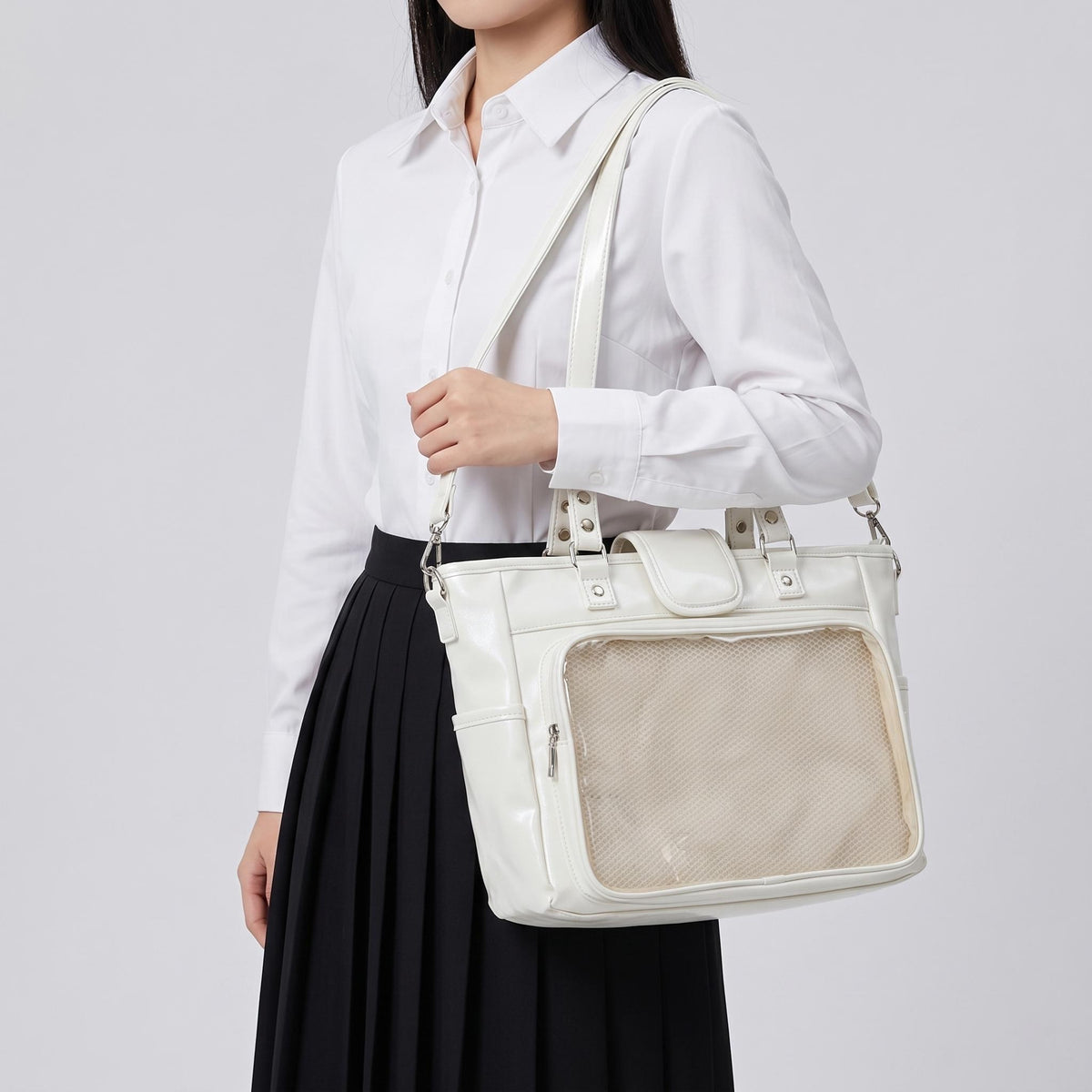 Hinata Wide Tote Ita Bag product angle showing large front display area and tote depth
