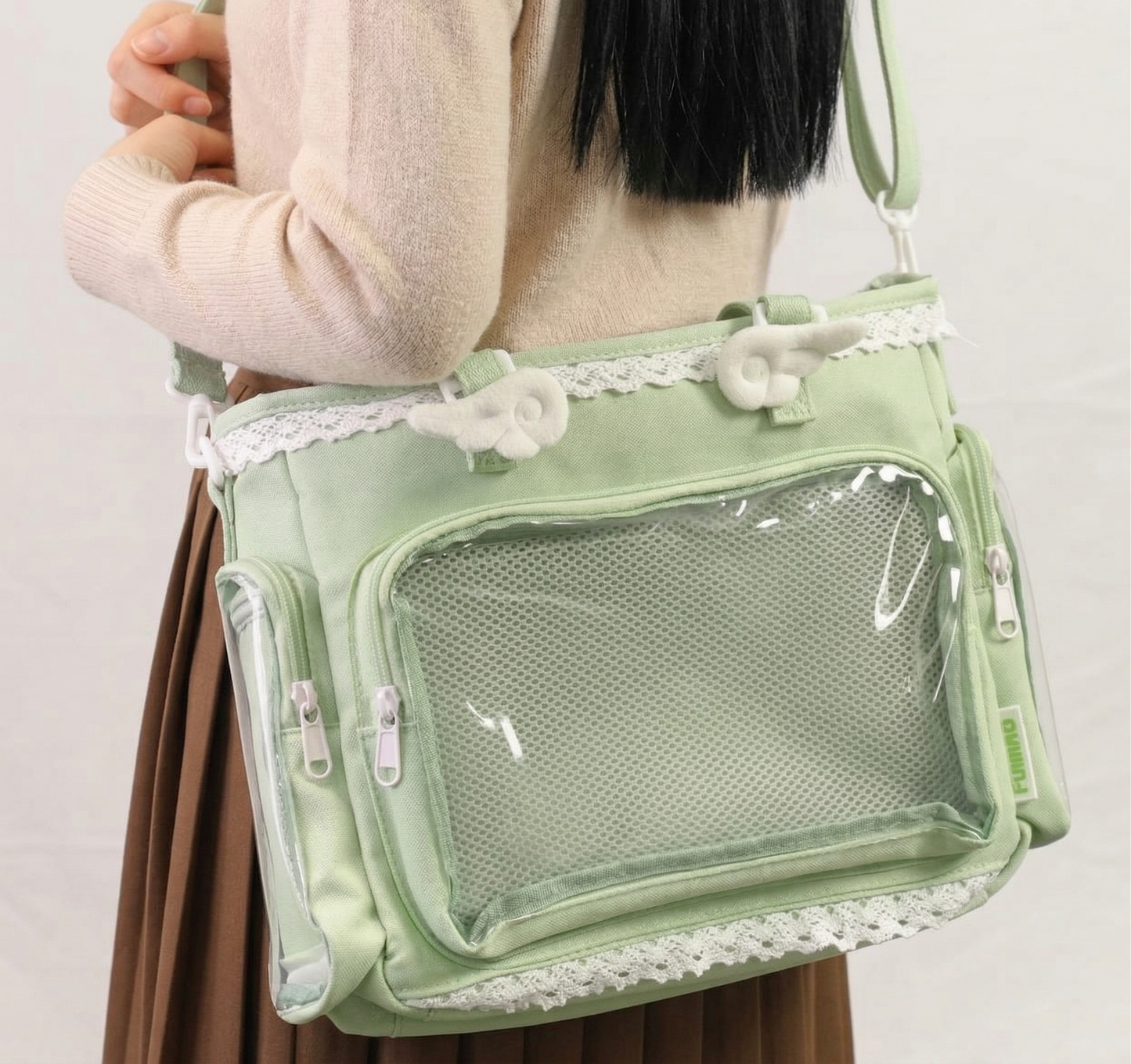 Amai Y2K Dopamine Sweet Lace Trim Crossbody Multi Pocket Yellow Ita Bag | Kawaii itabag backpack, Custom Anime Oshikatsu Window Display Bag