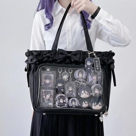Waku Wide DIsplay Itabag | Kawaii Y2K Dopamine Ruffle Trim Structured Frame Large Pink ita bag, Custom Anime Oshikatsu Window Display Bag