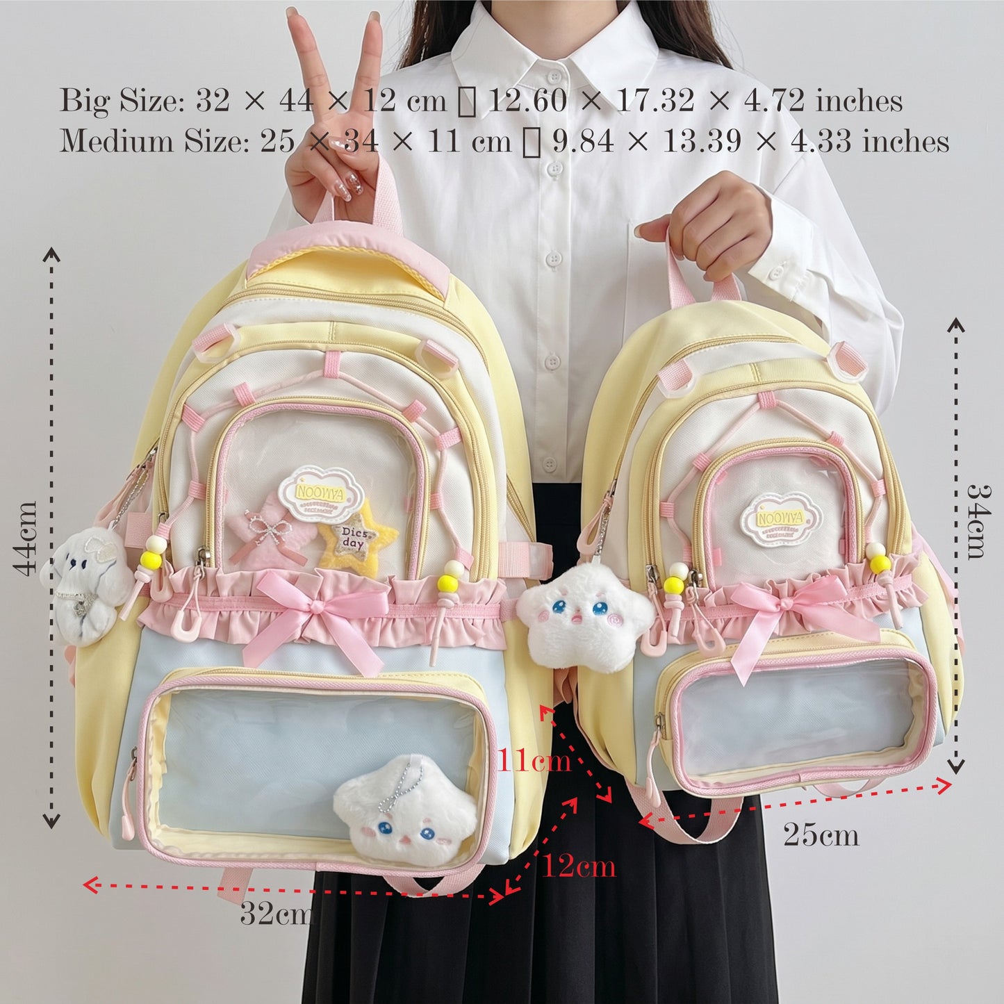 Kaori the Y2K Dopamine Multi Pocket Large Backpack Ita Bag Backpack with Custom Accessories | Oshikatsu Cute Kawaii Anime Itabag Daypack