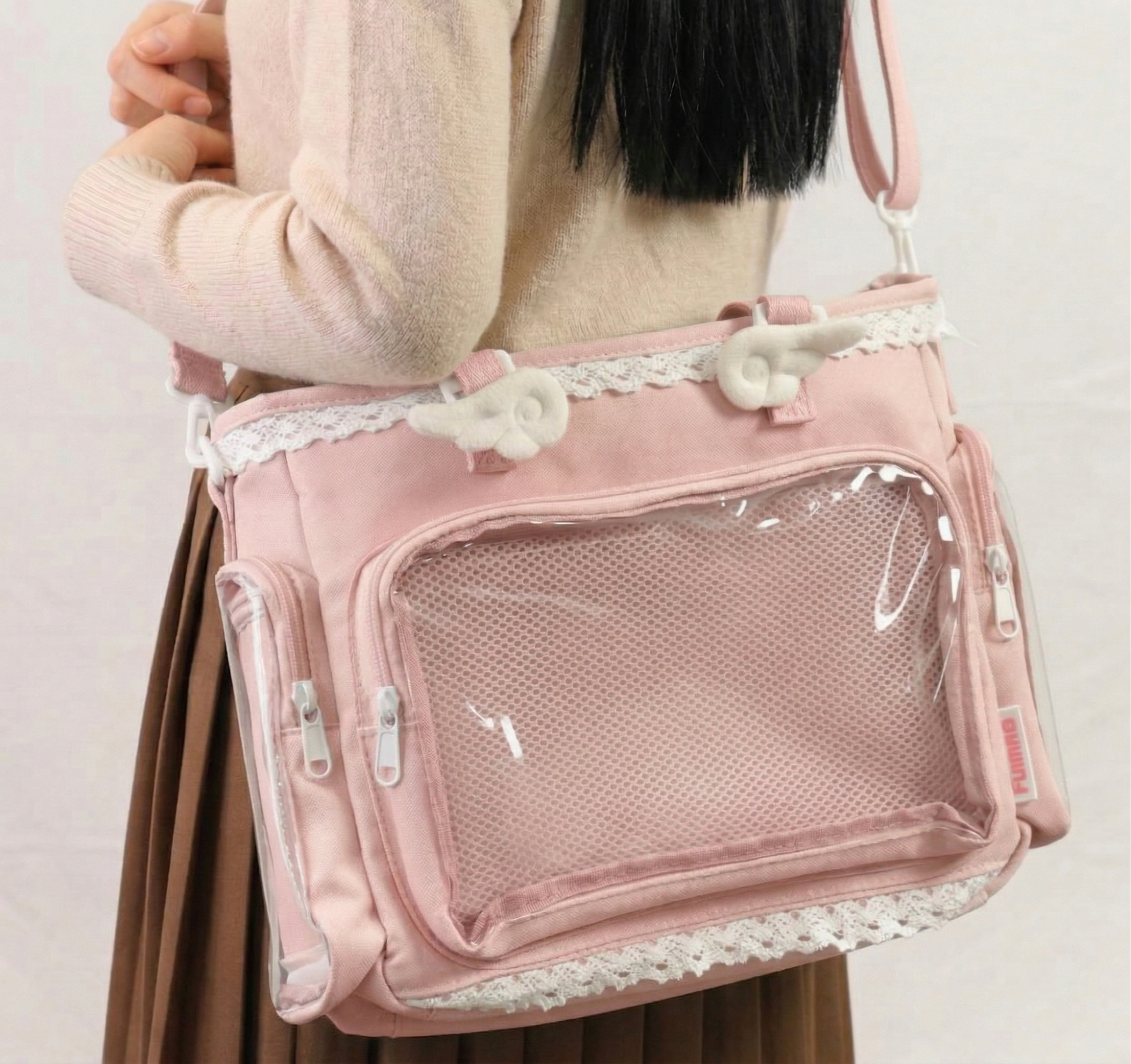 Amai Y2K Dopamine Sweet Lace Trim Crossbody Multi Pocket Yellow Ita Bag | Kawaii itabag backpack, Custom Anime Oshikatsu Window Display Bag